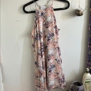 patterened short dress racerback straps blue white